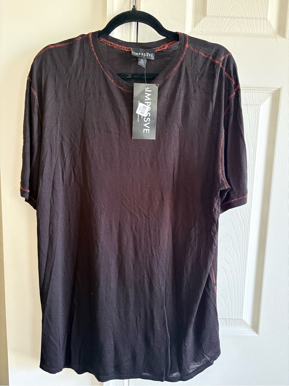IMPRSSE Mens XL Black Solid Crew Neck Short Sleeve T-Shirt Contrast Stitching